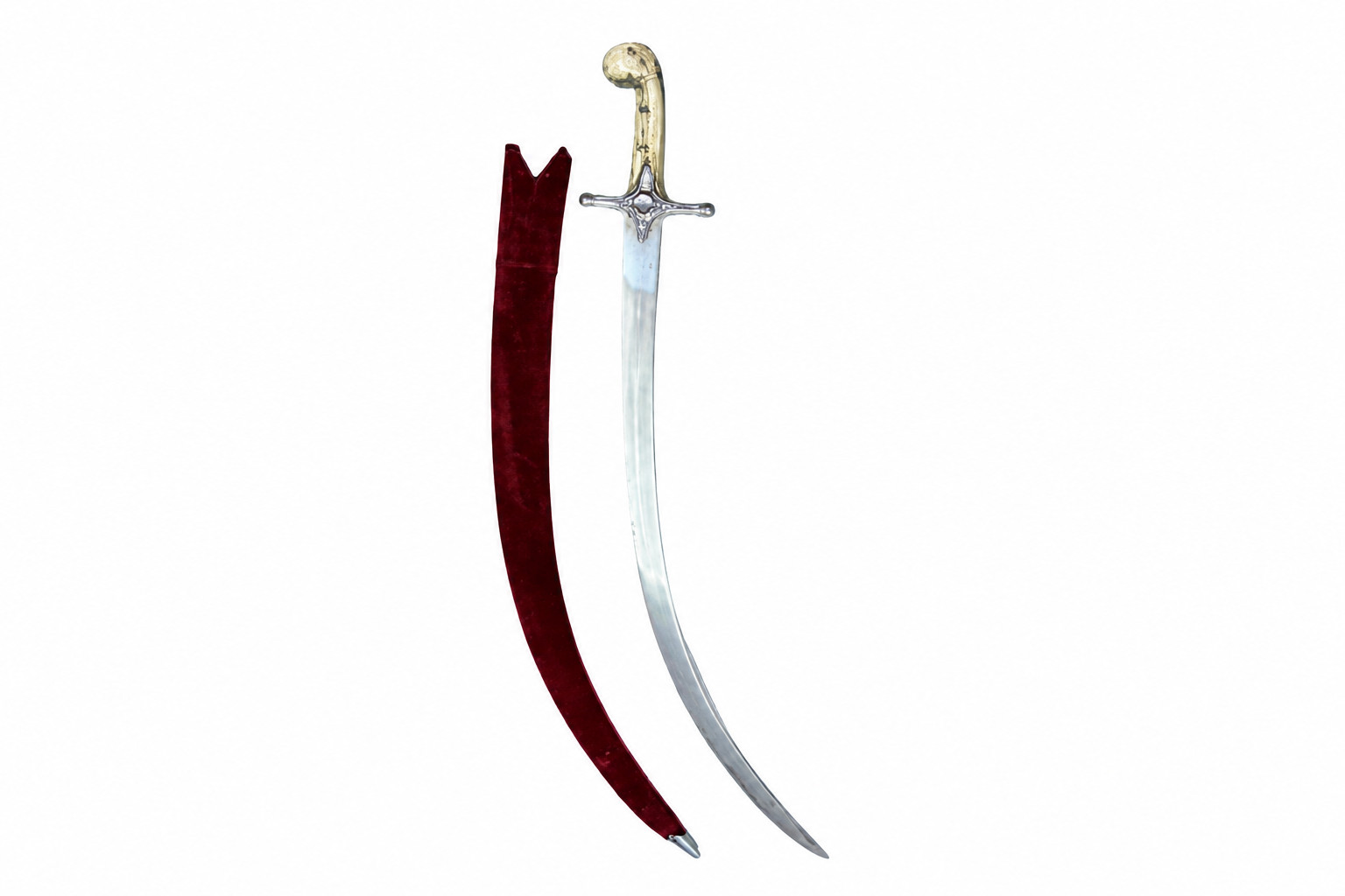 Ottoman Turkish Shamshir Style Curved Sword with stag Handle with velvet scabard