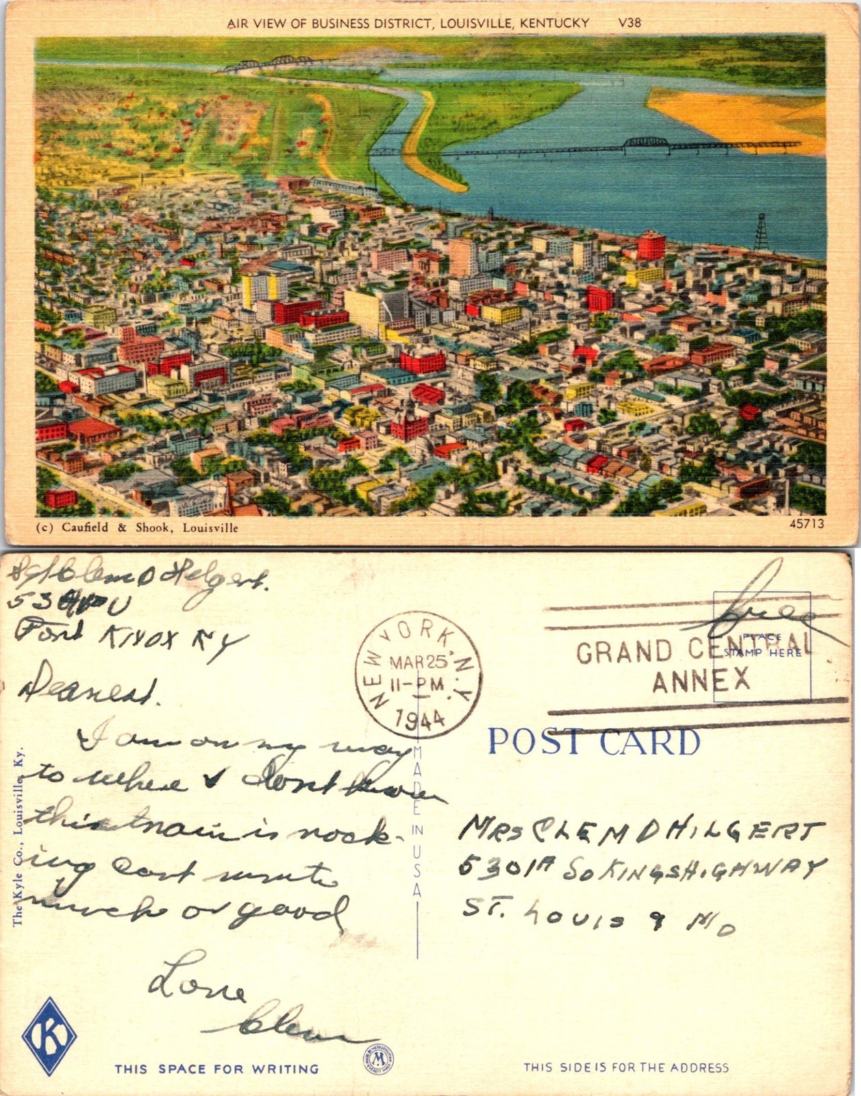 Air View of Business District Louisville, Kentucky Postcards used 56107