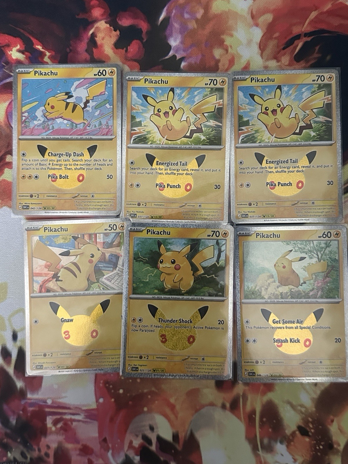 Pikachu Lot of 6 30th Anniversary Pokemon Cards