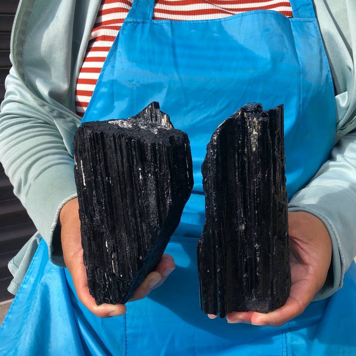 2pcs 5.03LB Natural Black Tourmaline Crystal Gemstone Rough Mineral Specimen