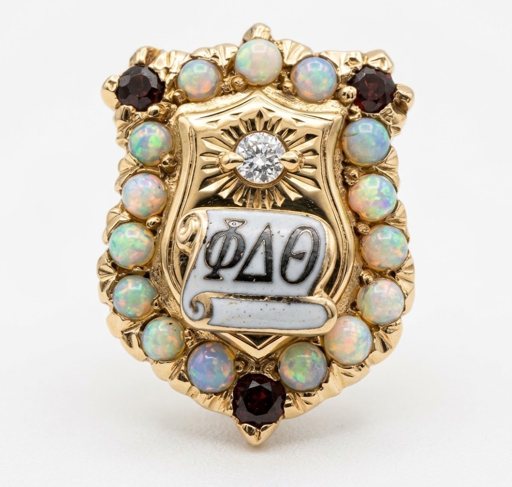 Antique 10K Gold Phi Delta Theta Fraternity Pin Ruby\'s, Pearls and a Diamond