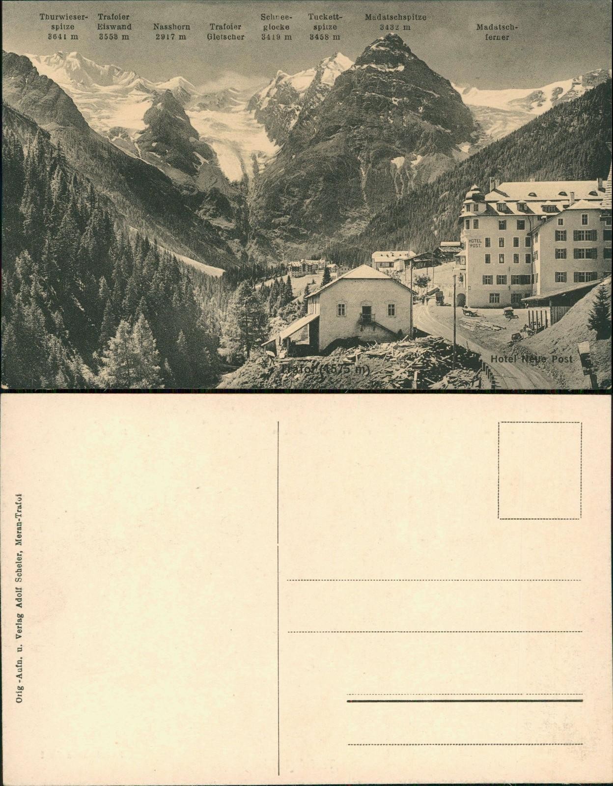 Cartolina Trafoi-Stelvio Street Hotel New Post Office 1912