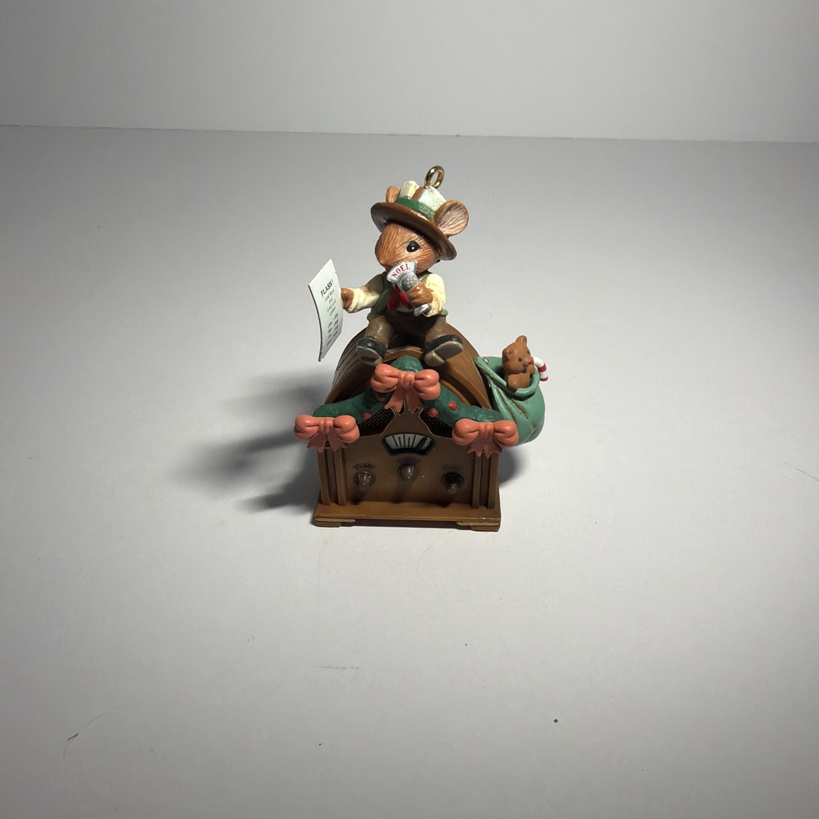Festive News Flash Enesco Ornament 1992 Mouse Reporter on Radio No Box Vintage
