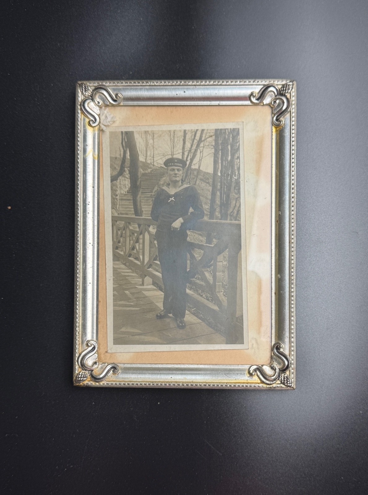Antique Royal Navy Sailor Photo Silvered Frame Early 1900s Vintage