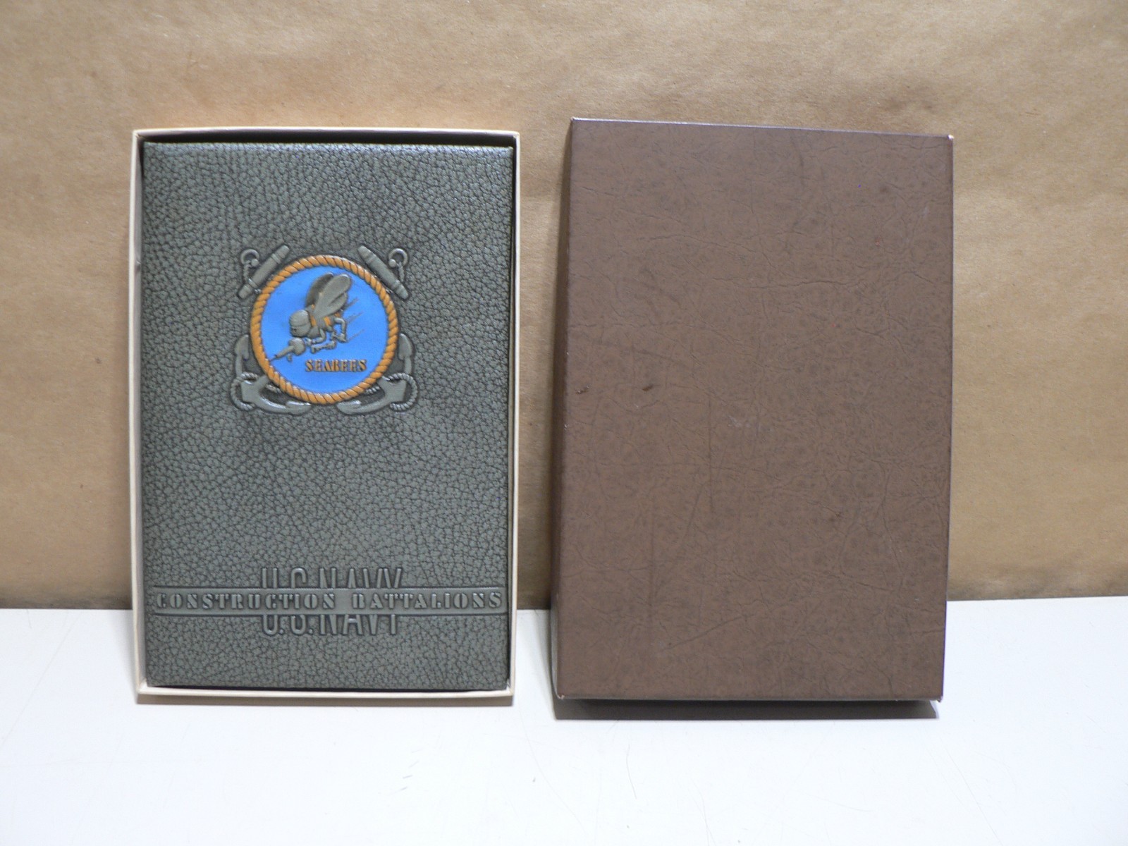 WWII 1944 US Navy Seabee Construction Battalions Calendar Notebook Original Box