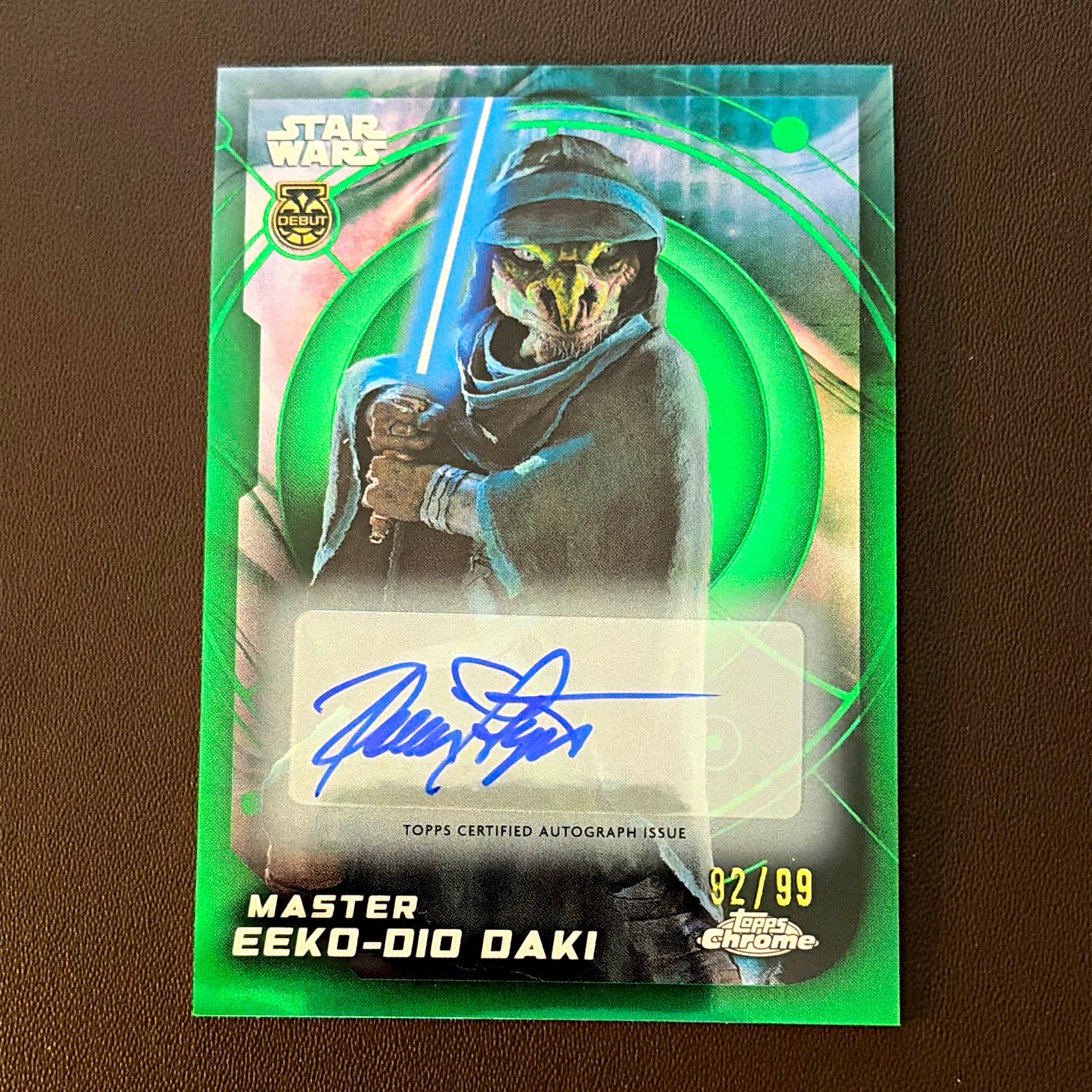 Topps 2026 Chrome Star Wars Master Eeko-Dio Daki Auto Green /99 Card #141