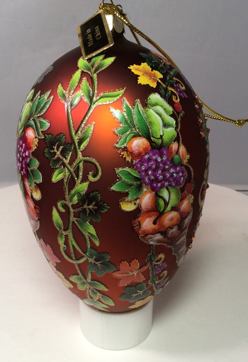 JOAN RIVERS Classics Large Thanksgiving Glass Egg Ornament Cornucopia