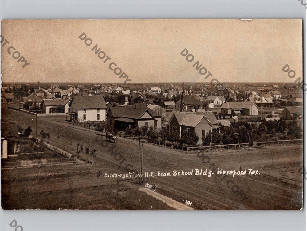 c1910 Birds Eye View Of HEREFORD Texas TX Deaf Smith County RPPC Real Photo