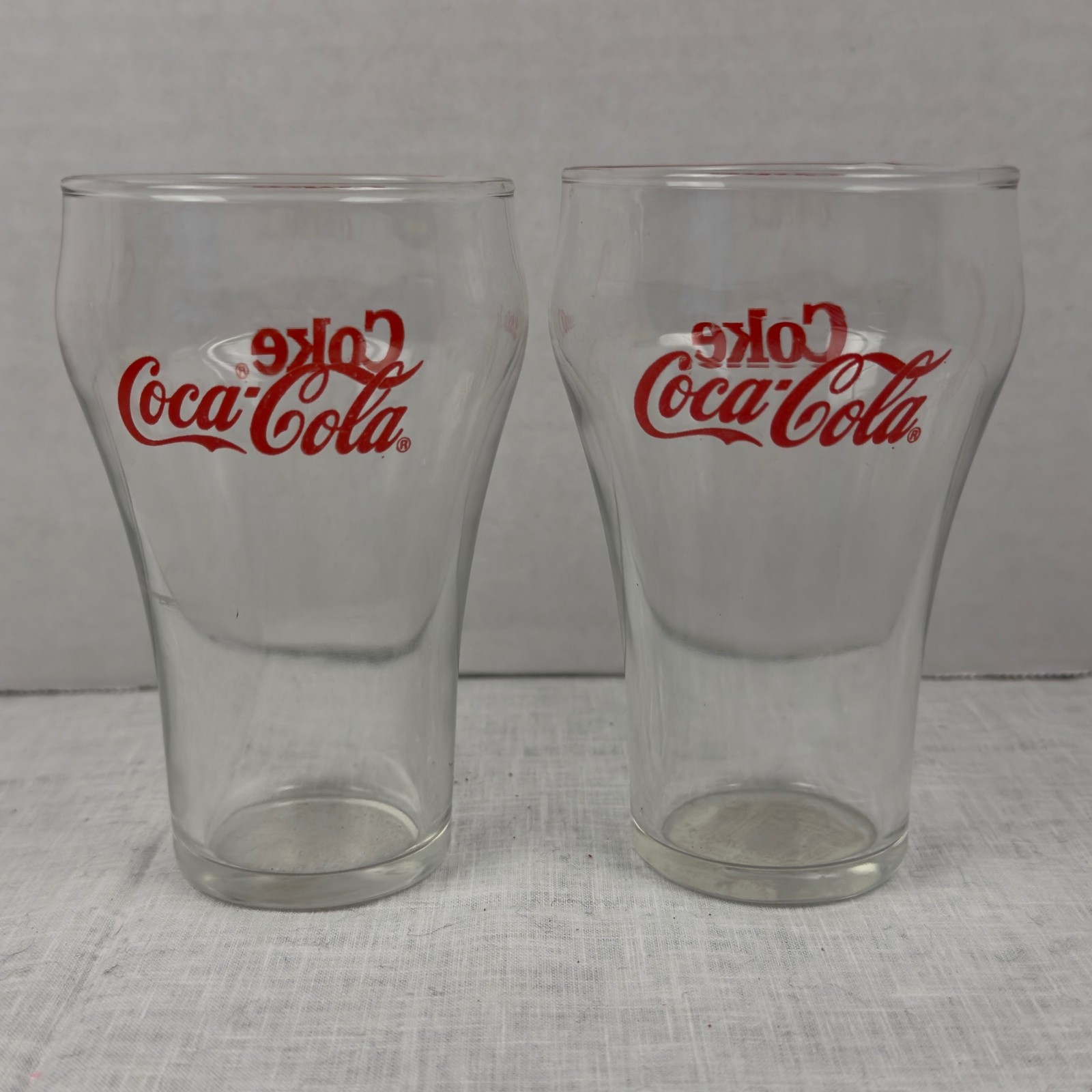 Vintage Coca-Cola Glasses Set of 2 Red Script Logo Coke Bell Shaped 5” Tall