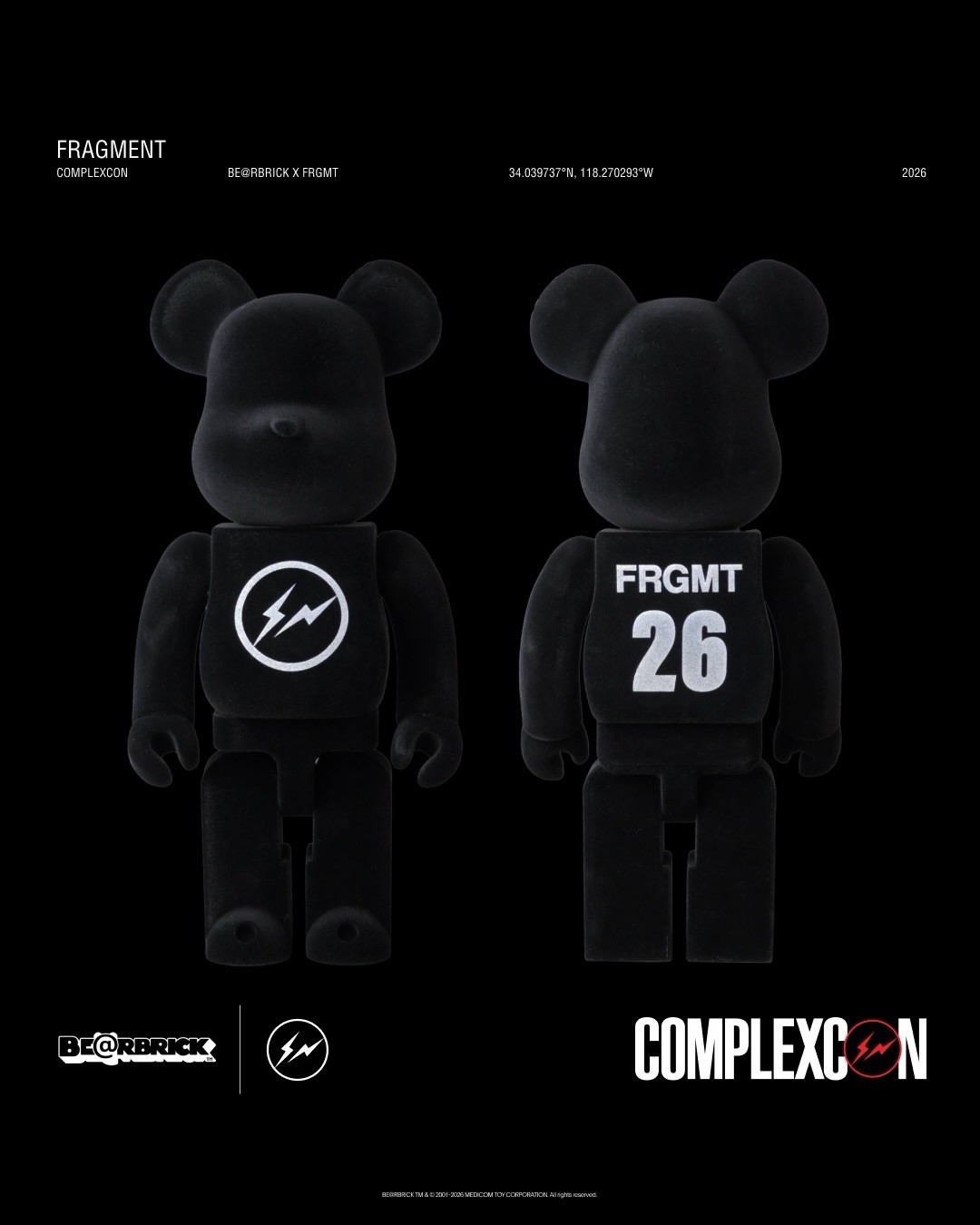 MEDICOM TOY: BE@RBRICK bearbrick Fragment ComplexCon 2026 100% & 400% figure
