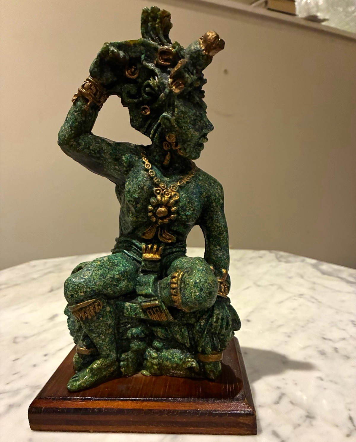 Mesoamerican-Style Mayan/Aztec Warrior/Deity Figurine Green Stone Finish