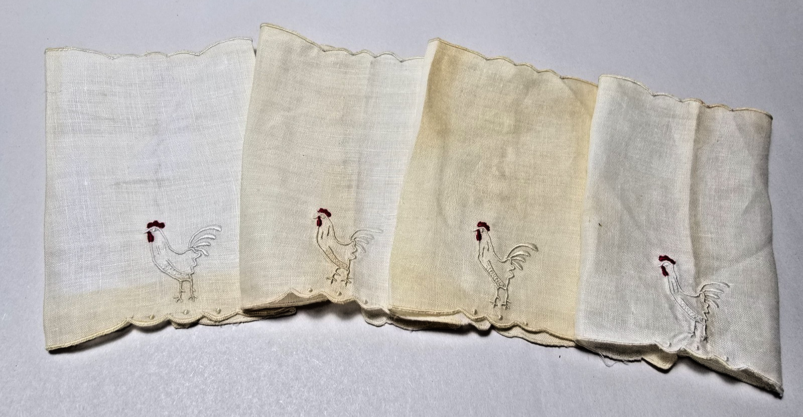 VTG Marghab Madeira Portugal Embroidered Linen Cocktail Napkins Set of 4 Rooster