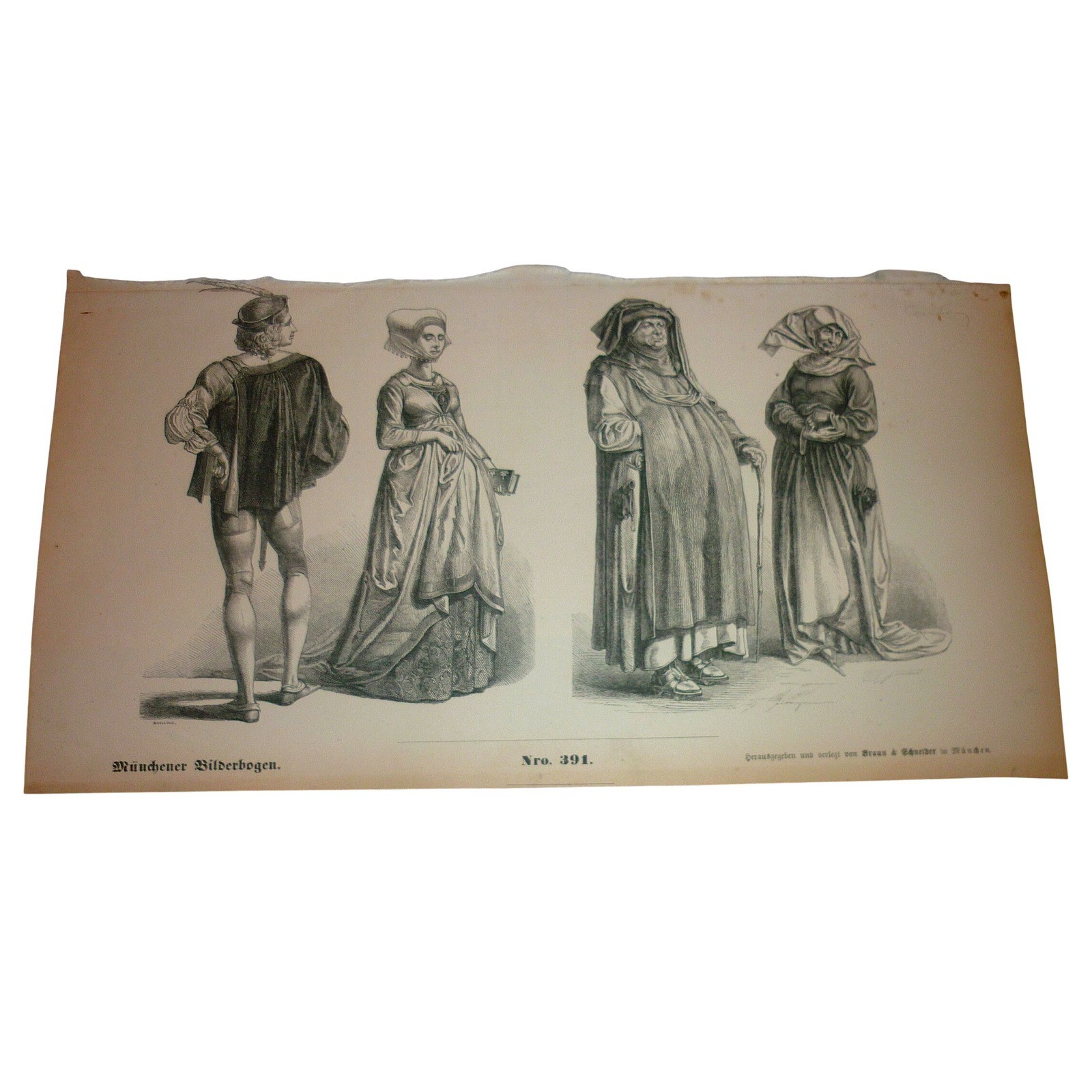 Antique Munchener Bilderbogen No 391 Historical Costume Print Braun & Schneider