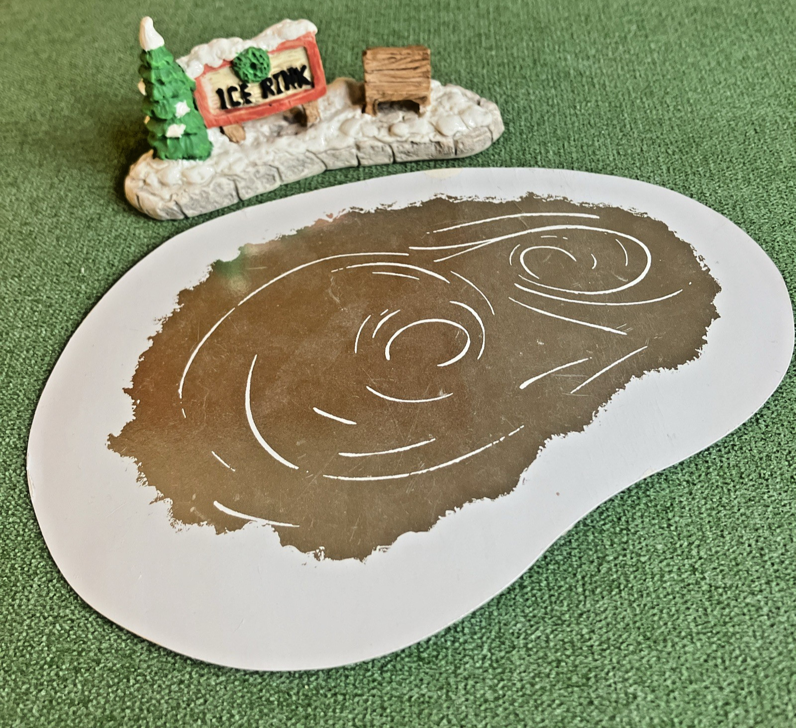 VTG 1993 Mercuries Ice Rink Sign Resin Figure & Paper Ice Pond Die Cut