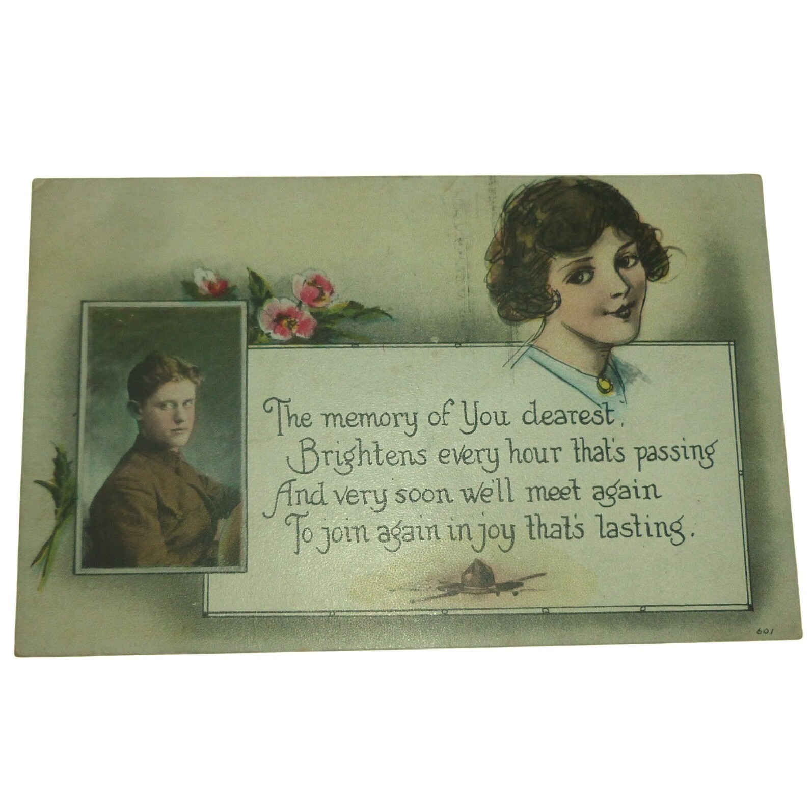 Antique WWI Soldier Poem Postcard Series 601 Romantic Military Ephemera 1910s