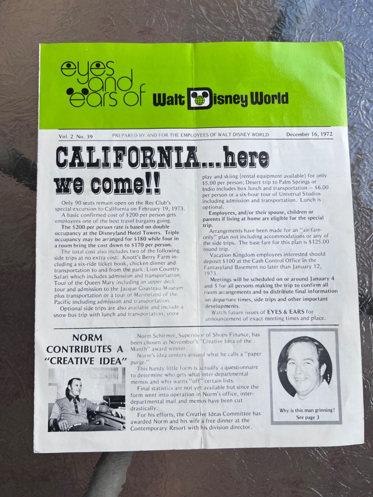 1972 Vintage Rare Disney original Document Eyes and Ears Publication. VOL. 2 #39