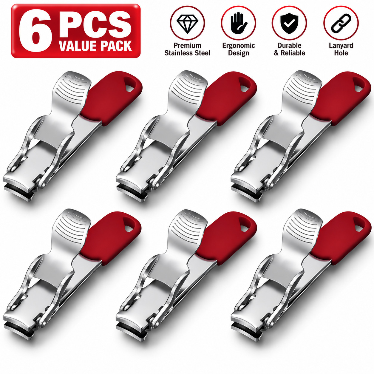 6X Victorinox Swiss Made Red Nail Clipper With Lanyard Hole - Stainless Steel