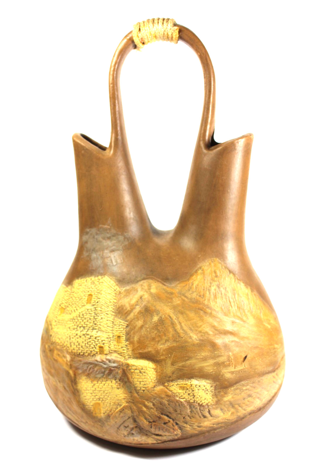 Early Native American Hopi Pueblo Pottery Wedding Vase Signed G. Lopez ( G. L.)