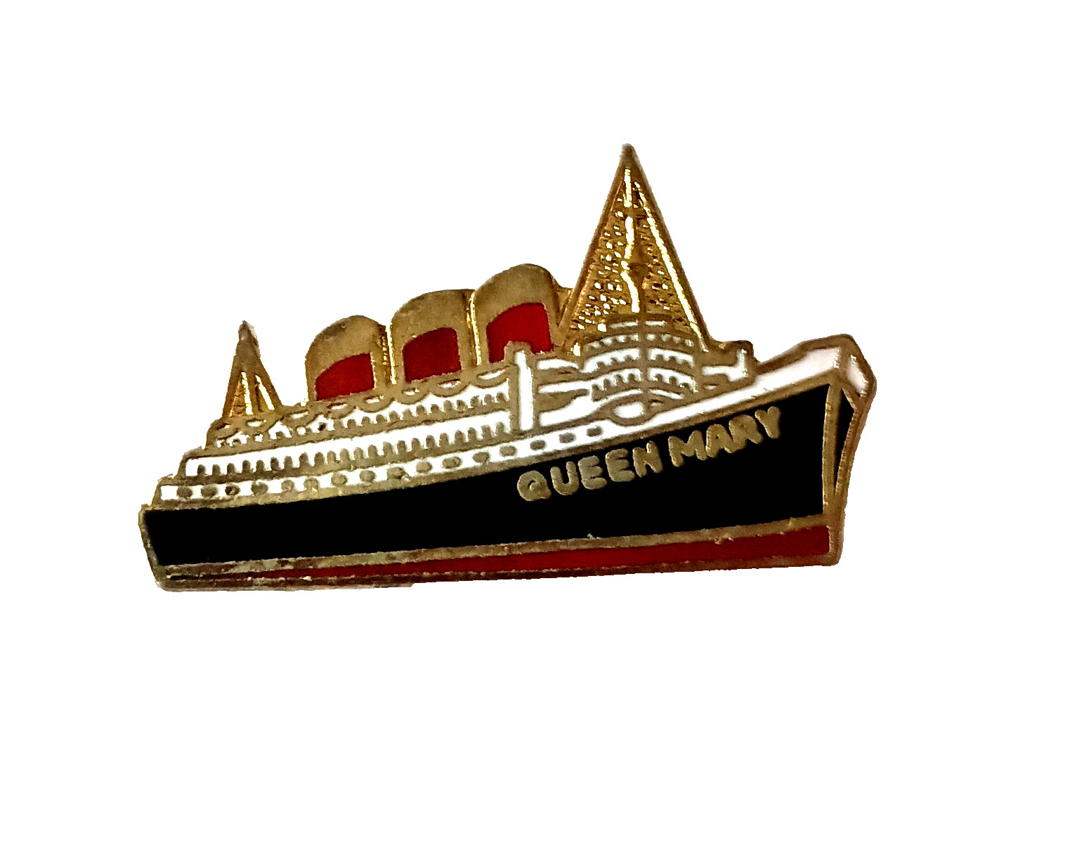Vtg Queen Mary QE1 Luxury Ocean Liner Enamel Lapel Hat Pin New NOS 1970s
