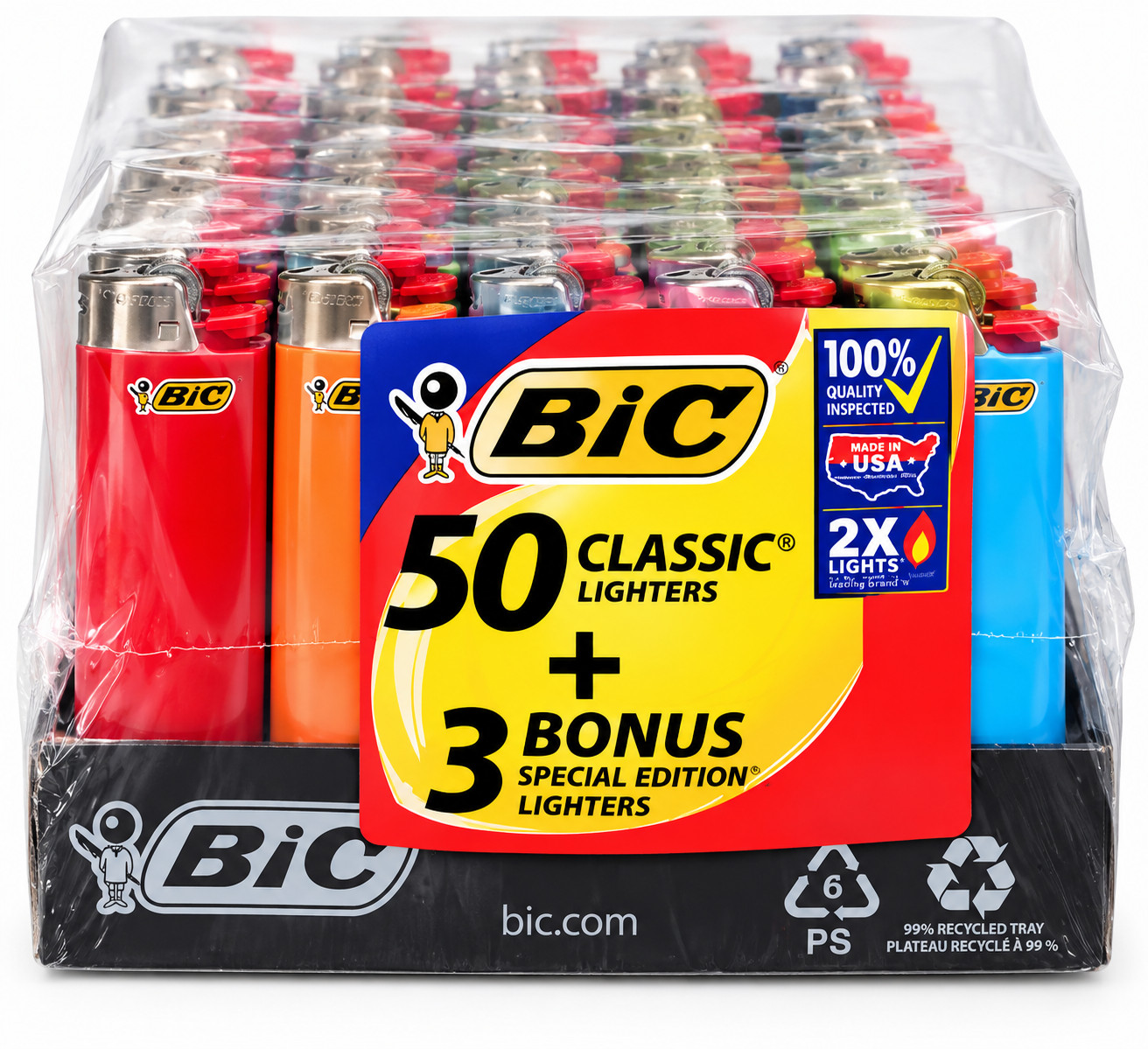 BIC Classic Lighters 50 Pack + 3 Bonus Special Edition 53 Total Assorted Colors