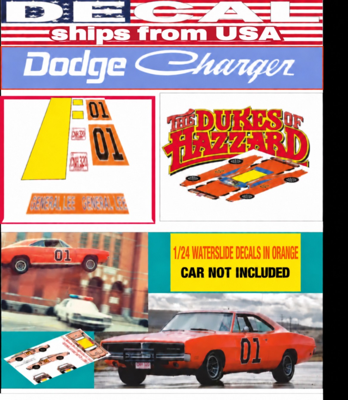 DECAL 1/24  DODGE CHARGER 1969 GENERAL LEE THE DUKES OF HAZZARD 