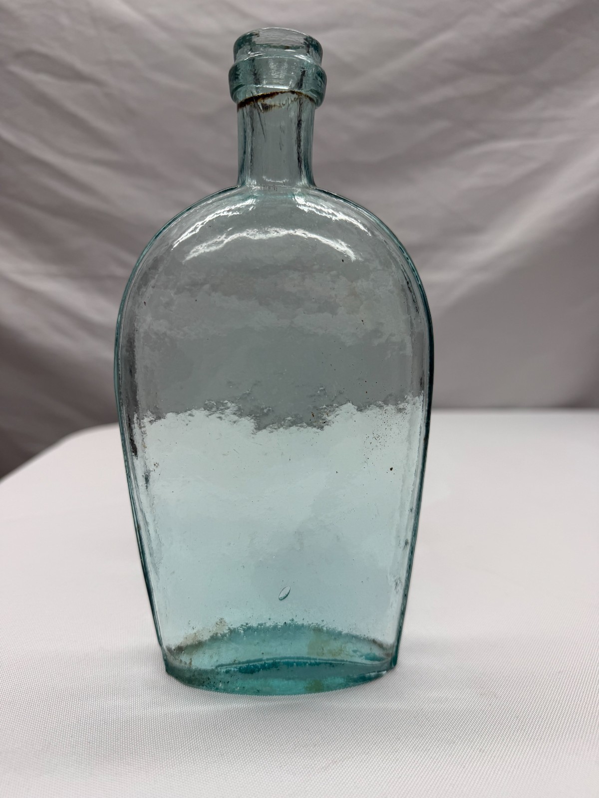 Antique 1880's Blown Crude Aqua Strapside Flask