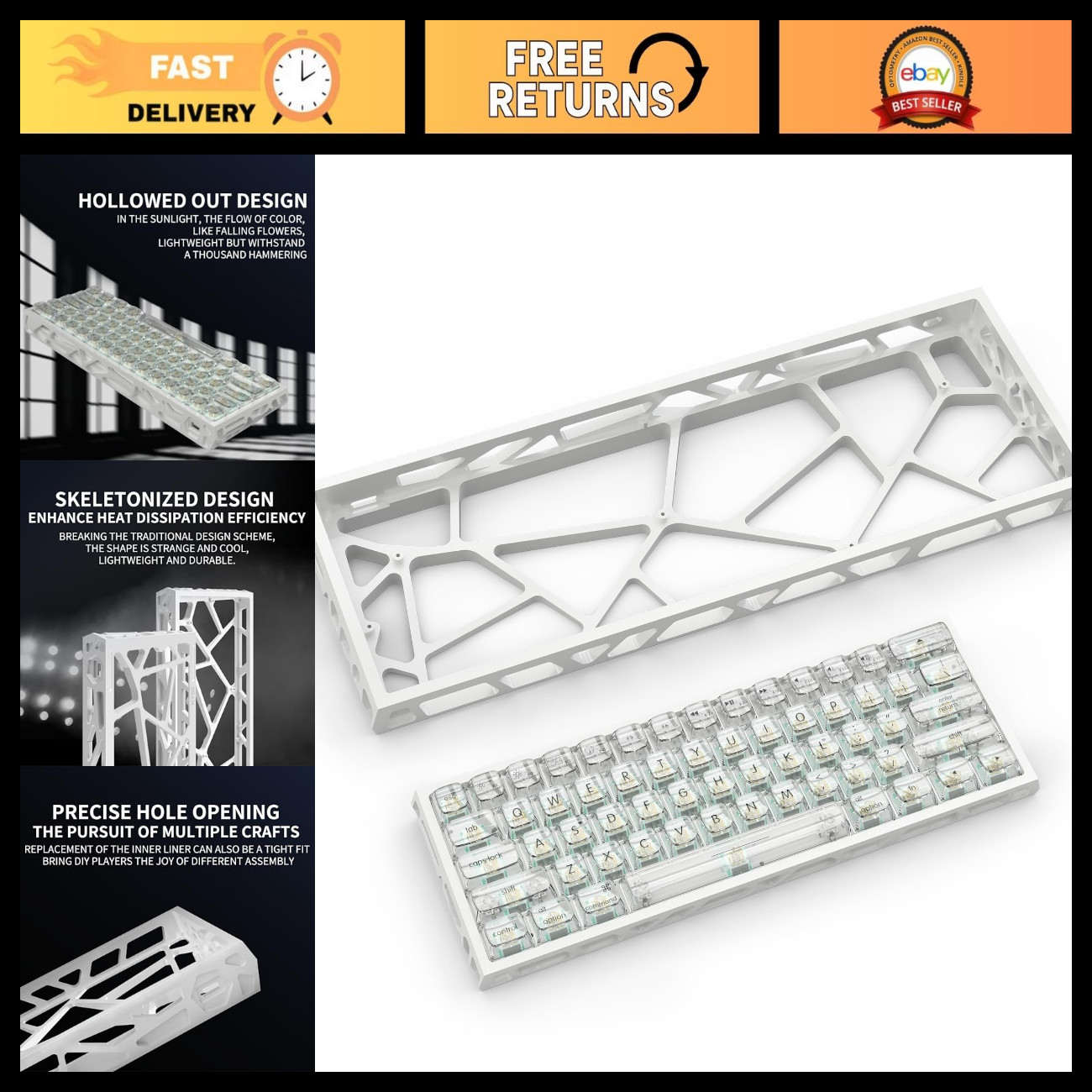 kutethy KY60 Hollow Out Aluminum Keyboard Case,60% Mechanical Keyboard Shell Cus