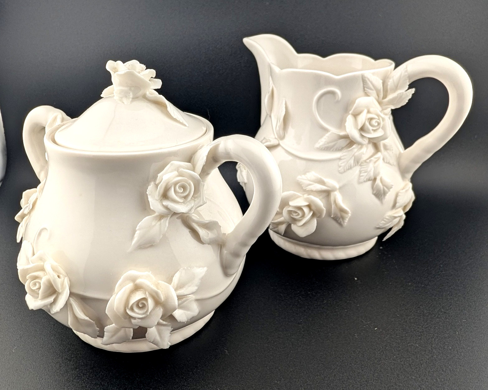 Godinger Vin Reflections Porcelain Rose Pitcher/Matching Cov Sugar Bowl ~REDUCED