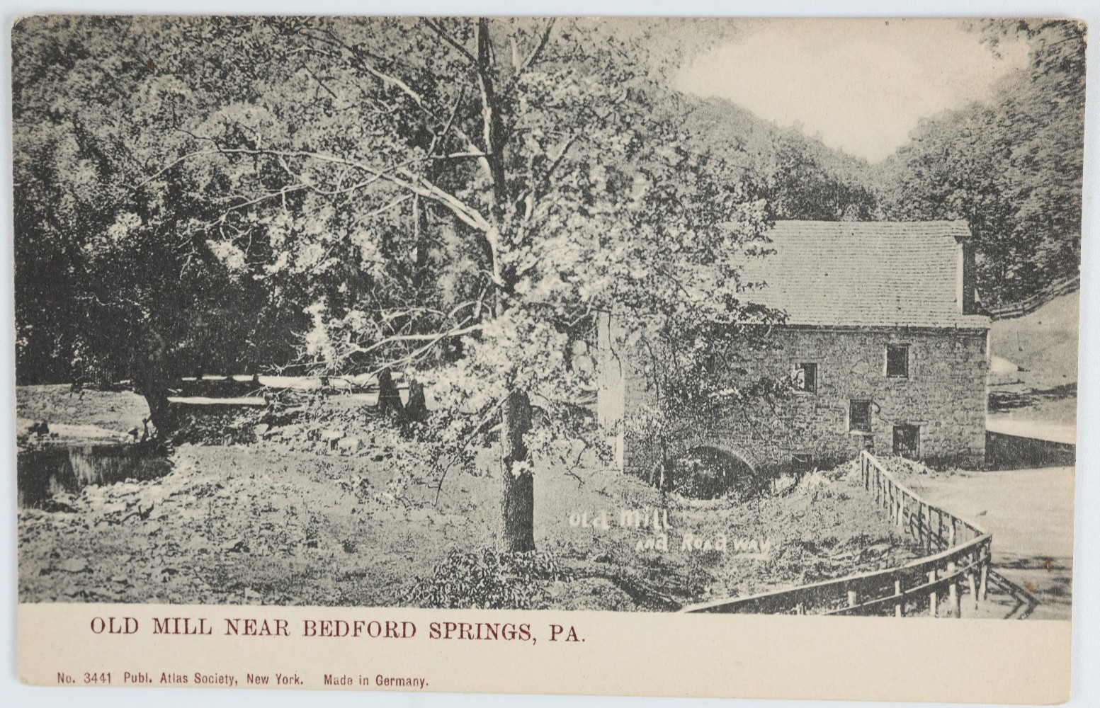Vintage Bedford Springs PA Postcard Old Mill Road Way Pennsylvania Atlas Society