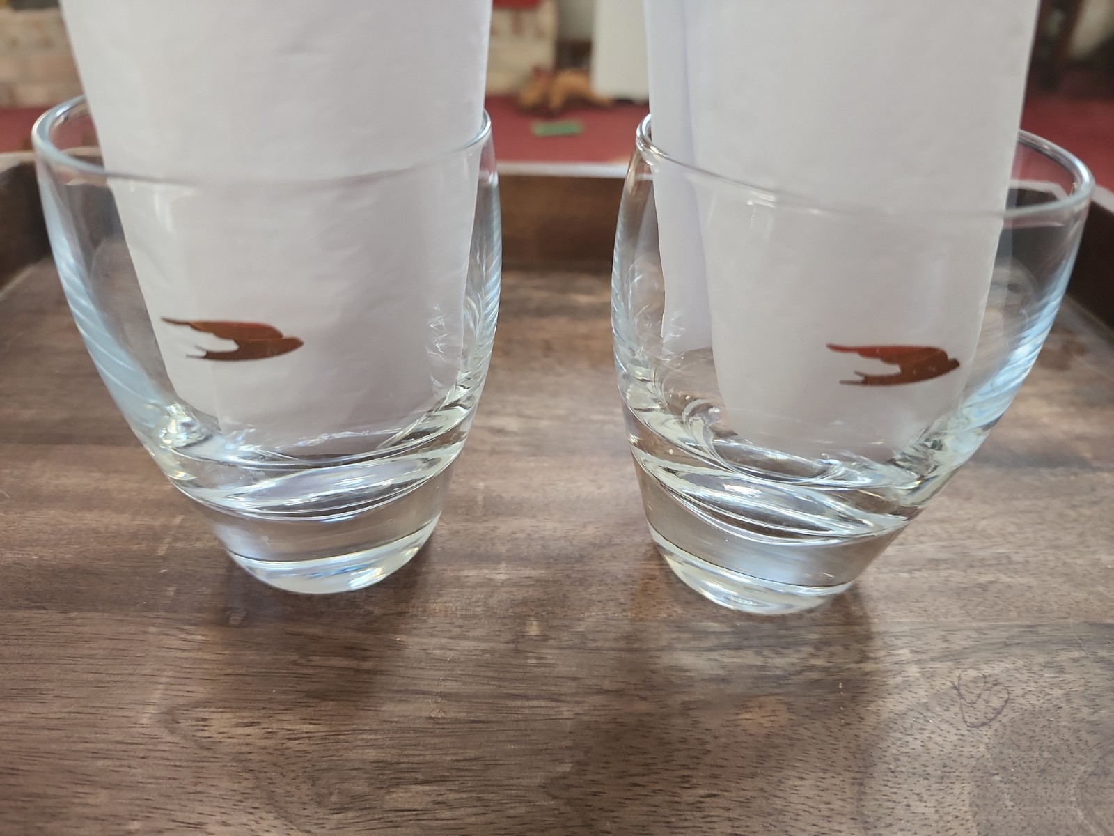 2 RARE Martell Cognac weighted bottom Glasses With Gold Bird Insignia Vintage