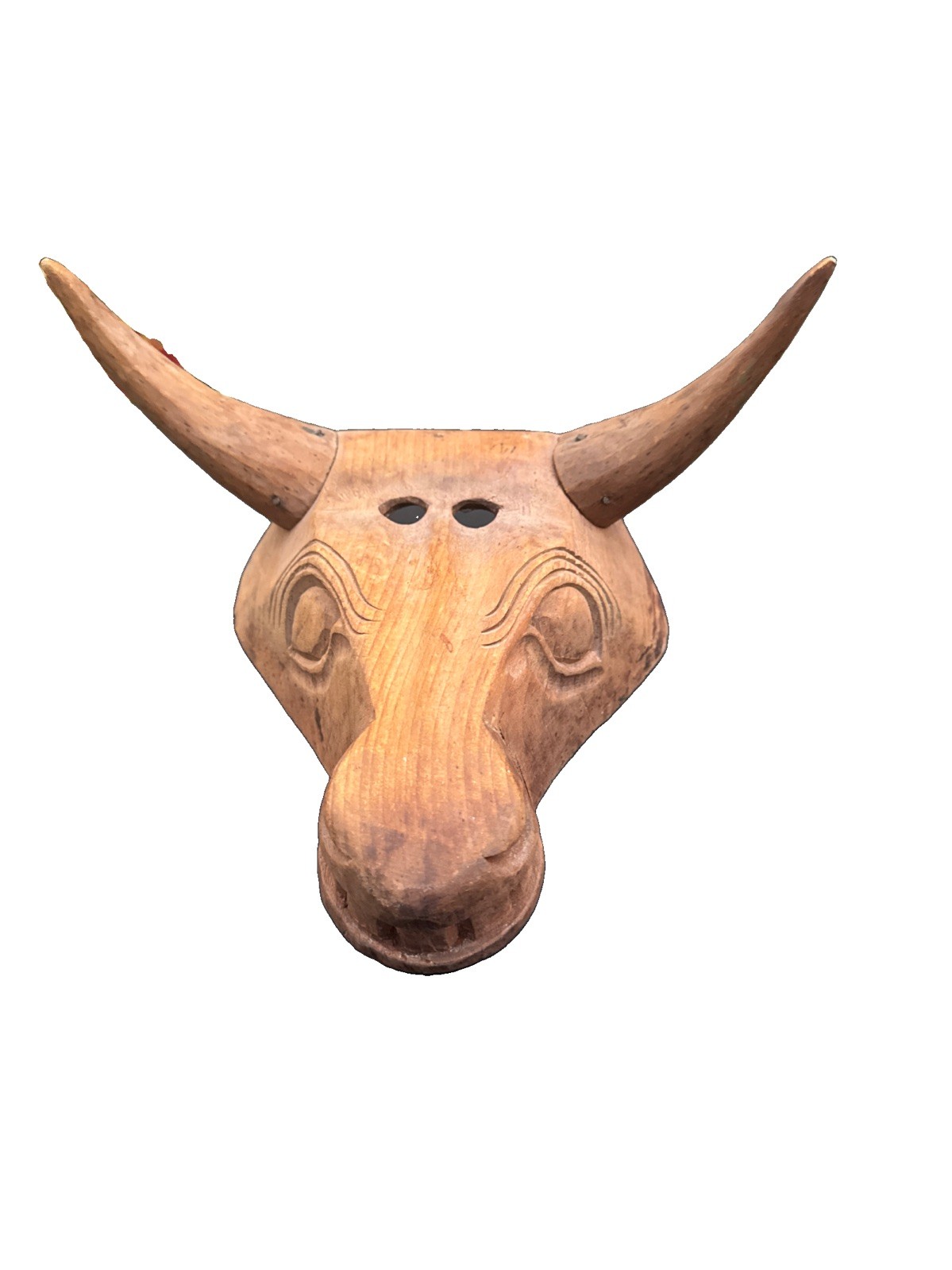 Authentic VINTAGE Mexican CEREMONIAL MASK Hand Carved Wooden Bull\'s Head