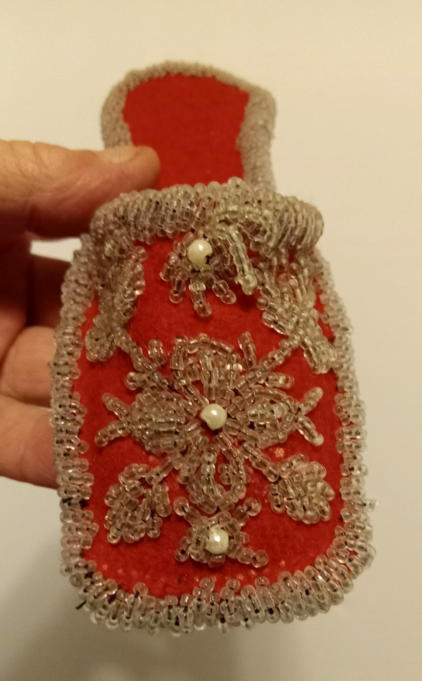 Antique Red Whimsey Souvenir Shoe Slipper with Heavy Glass Bead Decoration