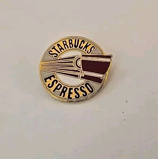 Vintage 1980s Starbucks Espresso Coffee Pin Goldtone Enamel Pinback