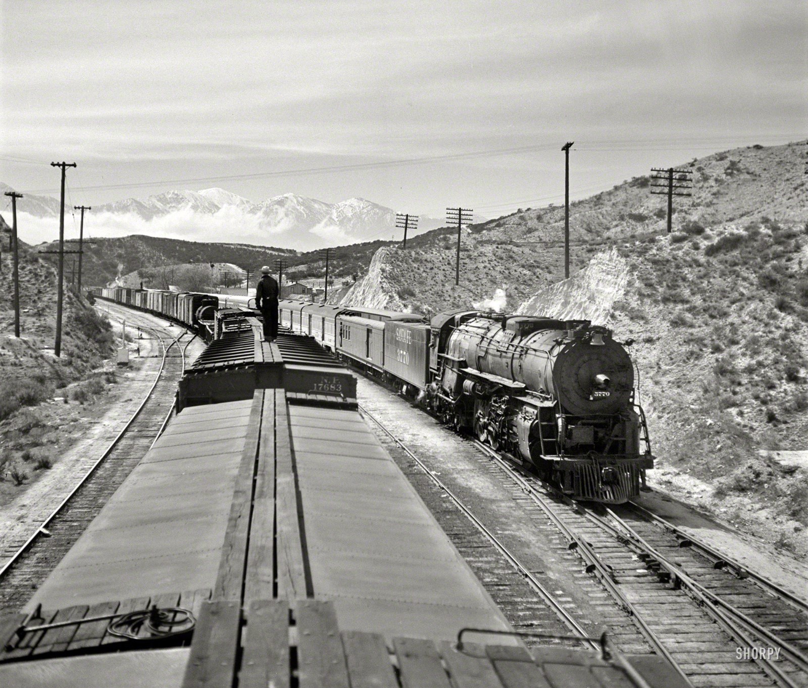 Santa Fe Chief Steam Locomotive Photo 3770 1940's  ATSF railroad train  8.5x11