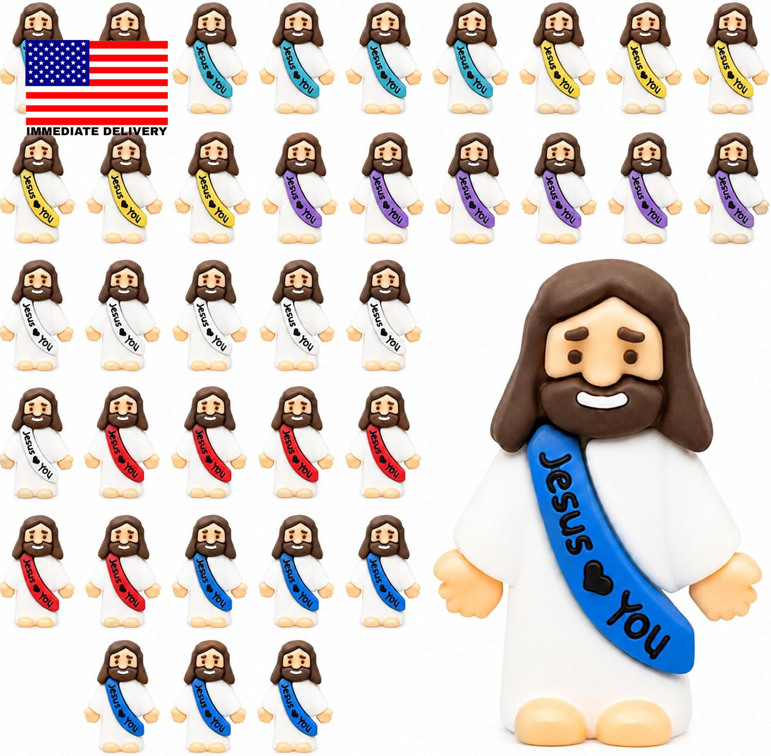 36 Pack Little Jesus Figurines in Bulk, Jesus Loves You Figures, Small Jesus Fig