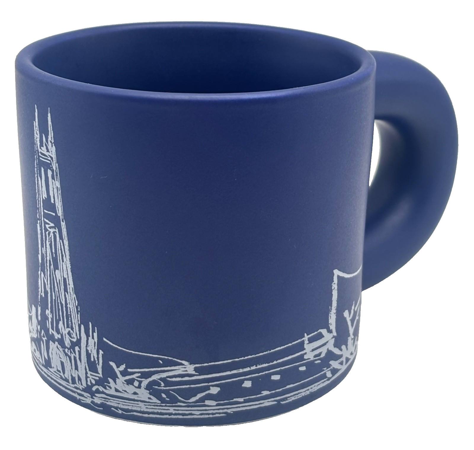 Abstract Duke Chapel Mug, Blue with Oversized Handle, Duke University Durham NC