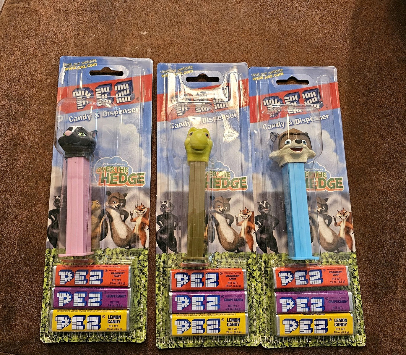 PEZ Over the Hedge Candy & Dispenser Lot of 3 Cartoon Character Dispensers