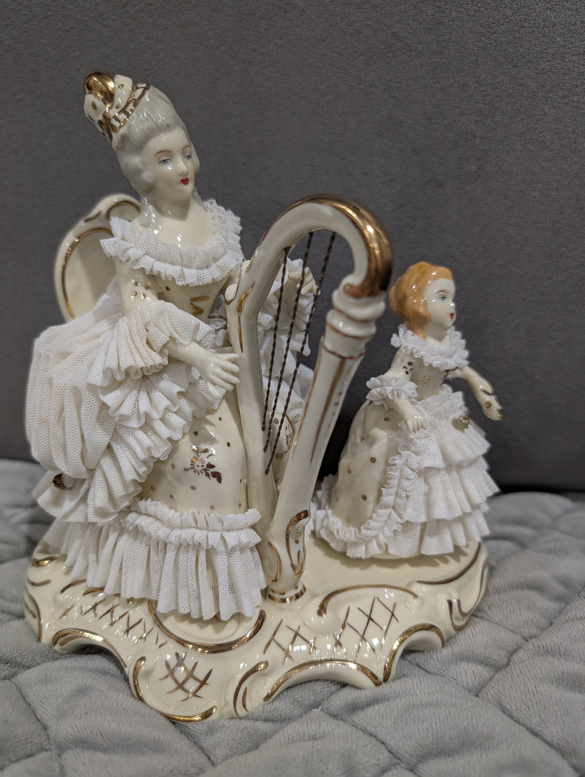 Stunning Vintage Dresden Germany Porcelain Lace Figurine Mother and Daughter