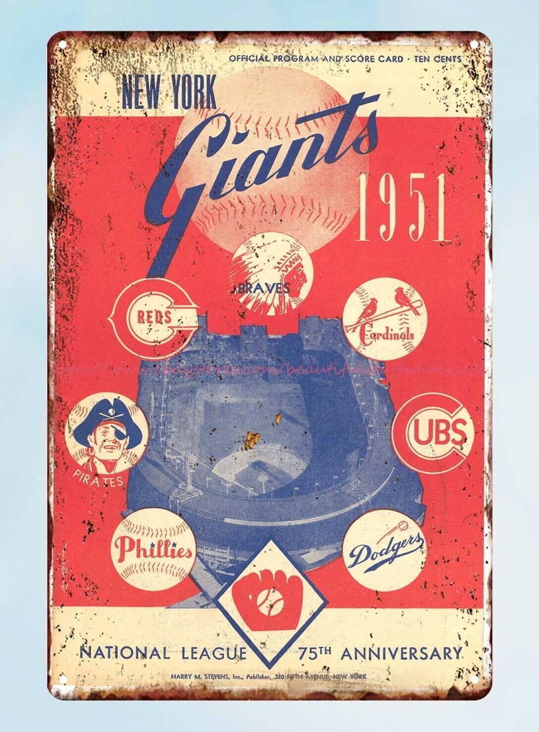 1951 baseball Willie Mays first Hit and Home Run Scorecard tin sign