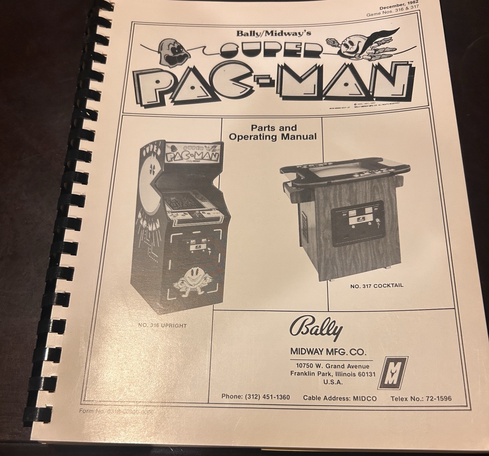 Original 1982 Bally/Midway Super PAC-MAN Parts And Operating Manual