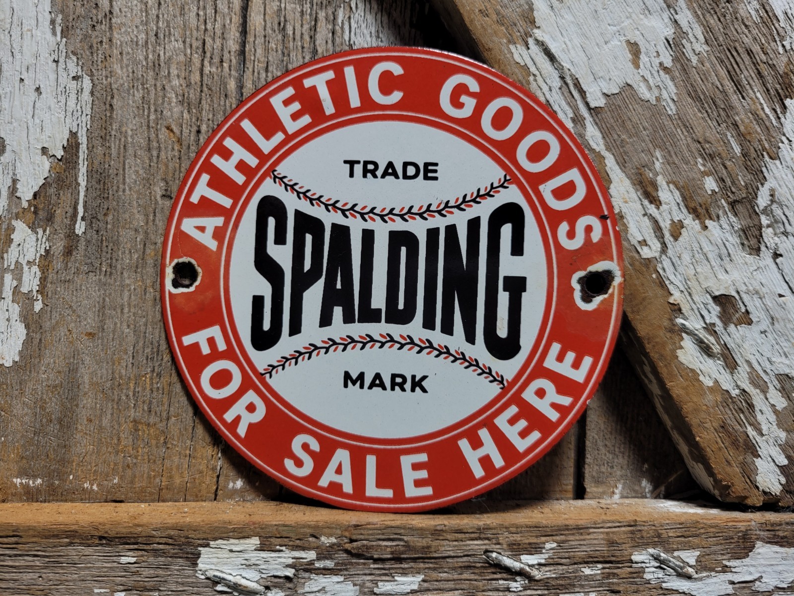 VINTAGE SPALDING PORCELAIN SIGN OLD ATHLETIC SPORTING GOODS BASEBALL FOR SALE 6