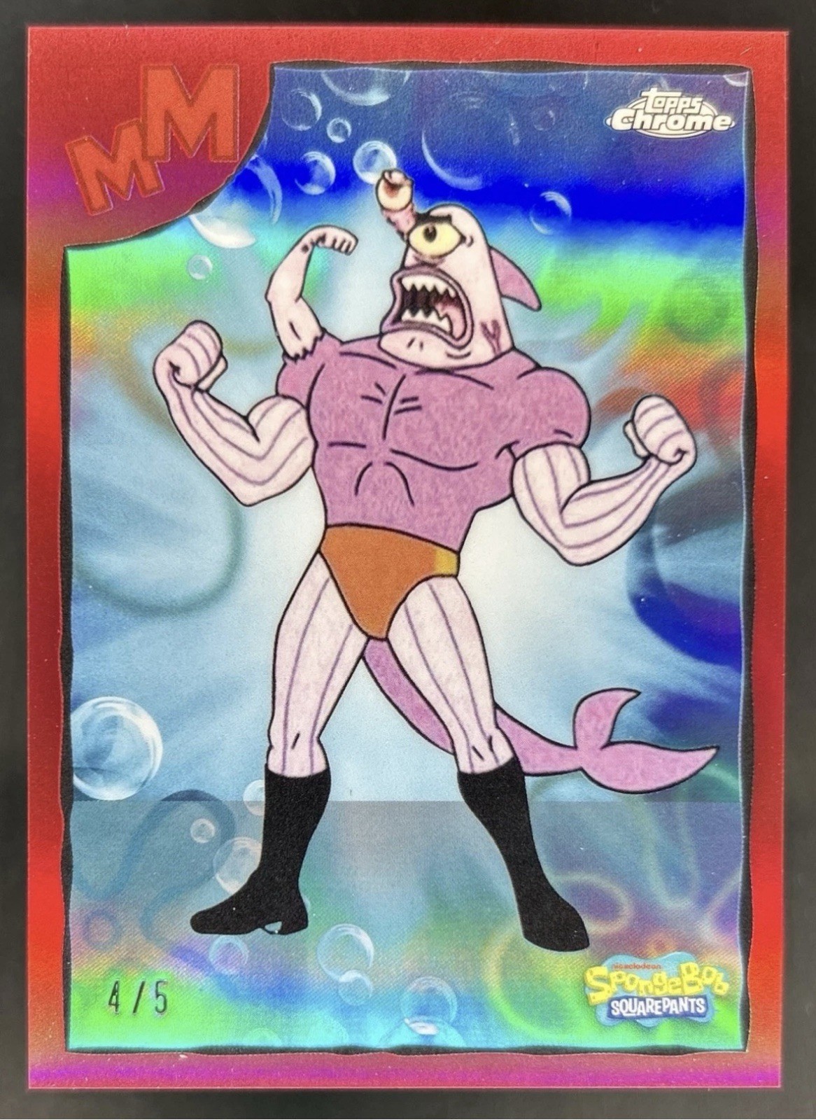 2025 Topps Chrome SpongeBob Atomic Flounder Mermaid Man and Barnacle Boy Red #/5