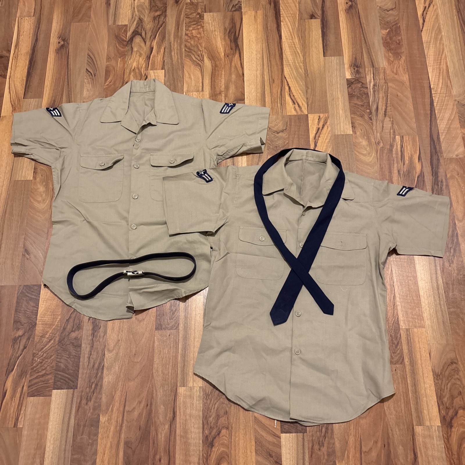 Vintage US Air Force Tan Shade 1505 Uniform Shirts Lot Airman 1st Class Tie 15.5