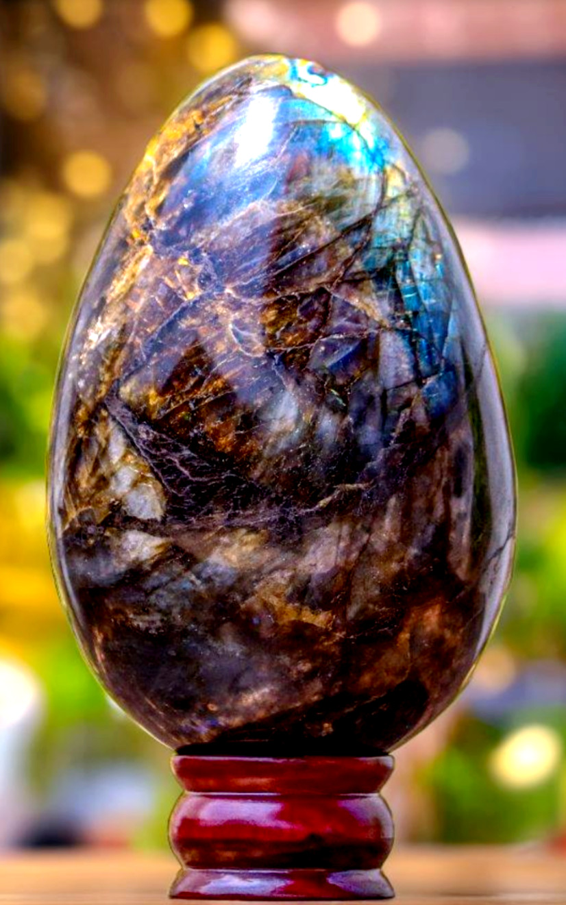 170MM Flashy Labradorite Crystal Egg Blue Flashy Gemstone Healing Energy Decor