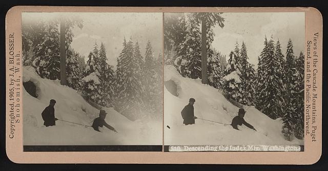 Photo:Mount Washington NH 1905 Skiers Descending Index Mts Stereo View
