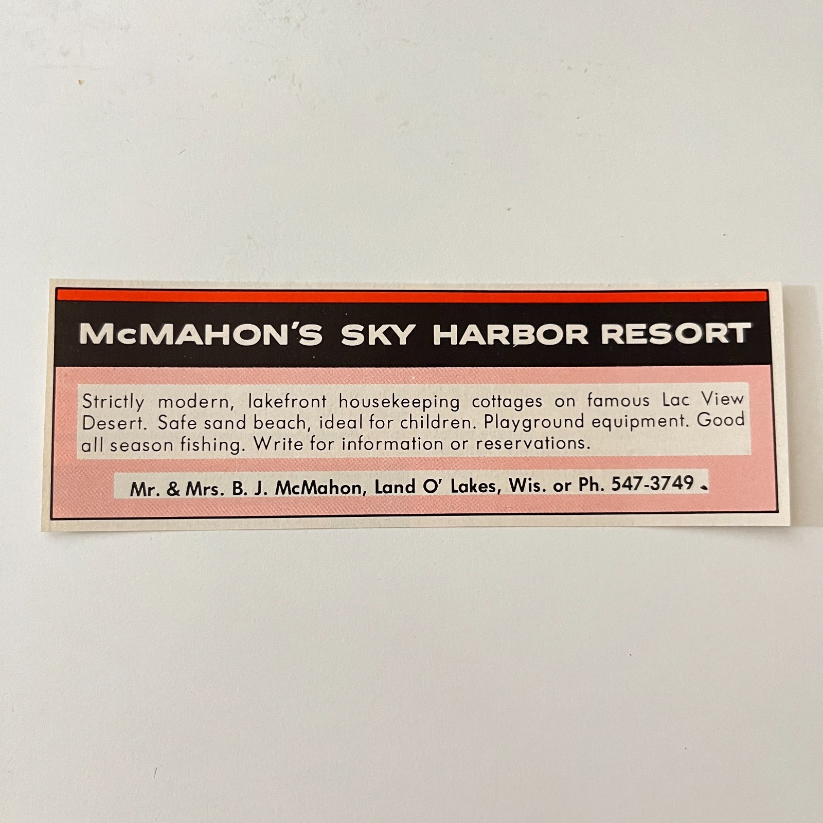 McMahon\'s Sky Harbor Resort Mr Mrs BJ McMahon Land O\'Lakes WI 1963 WI Ad TAK2-M3