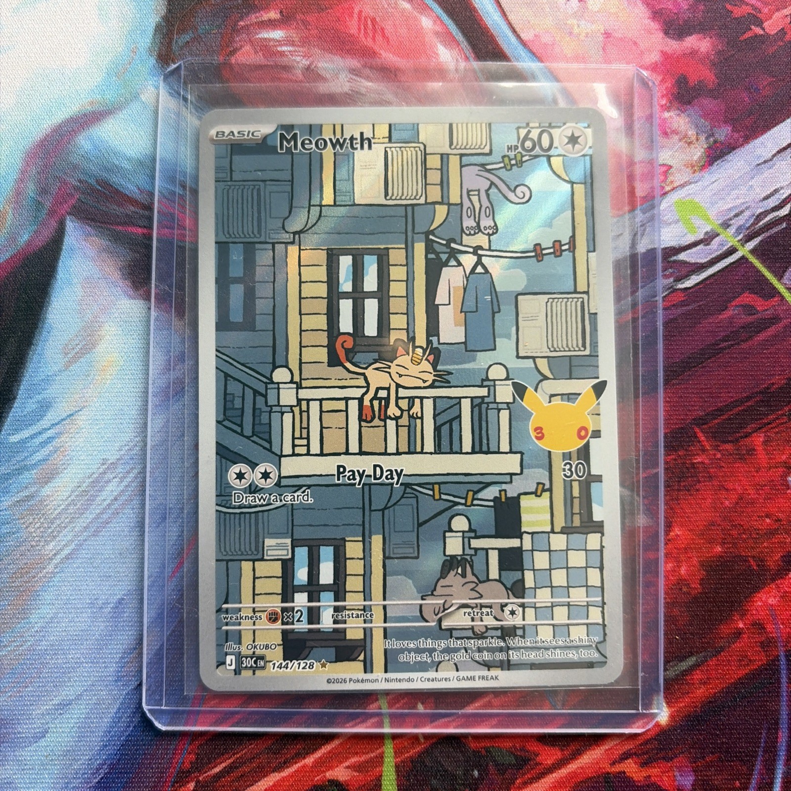 Pokemon TCG Meowth 144/128 30th Anniversary Illustration Rare Holo English