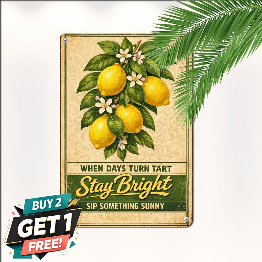 Fresh Lemon Citrus Botanical Art Sign Metal Tin Plaque Kitchen Decor 8x12
