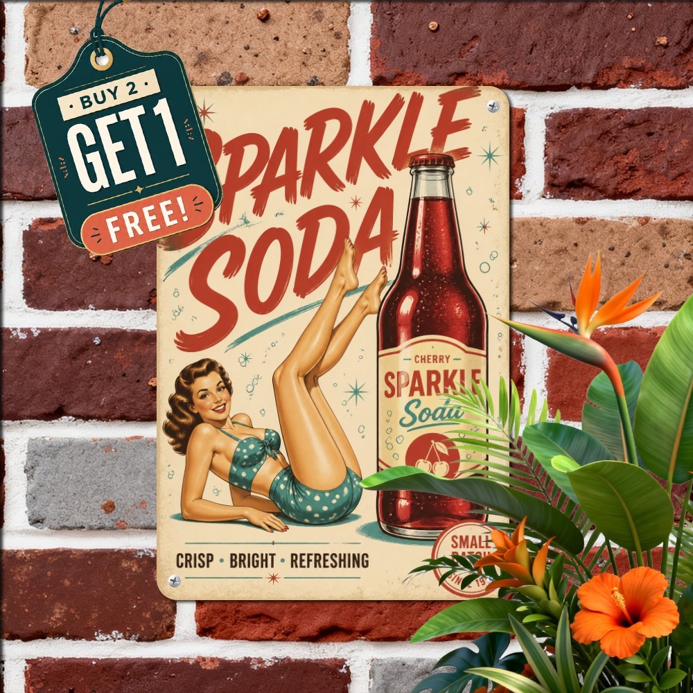 Classic Home Decor Soda Fountain Sign Vintage Pin-up Poster Style Metal Plaque
