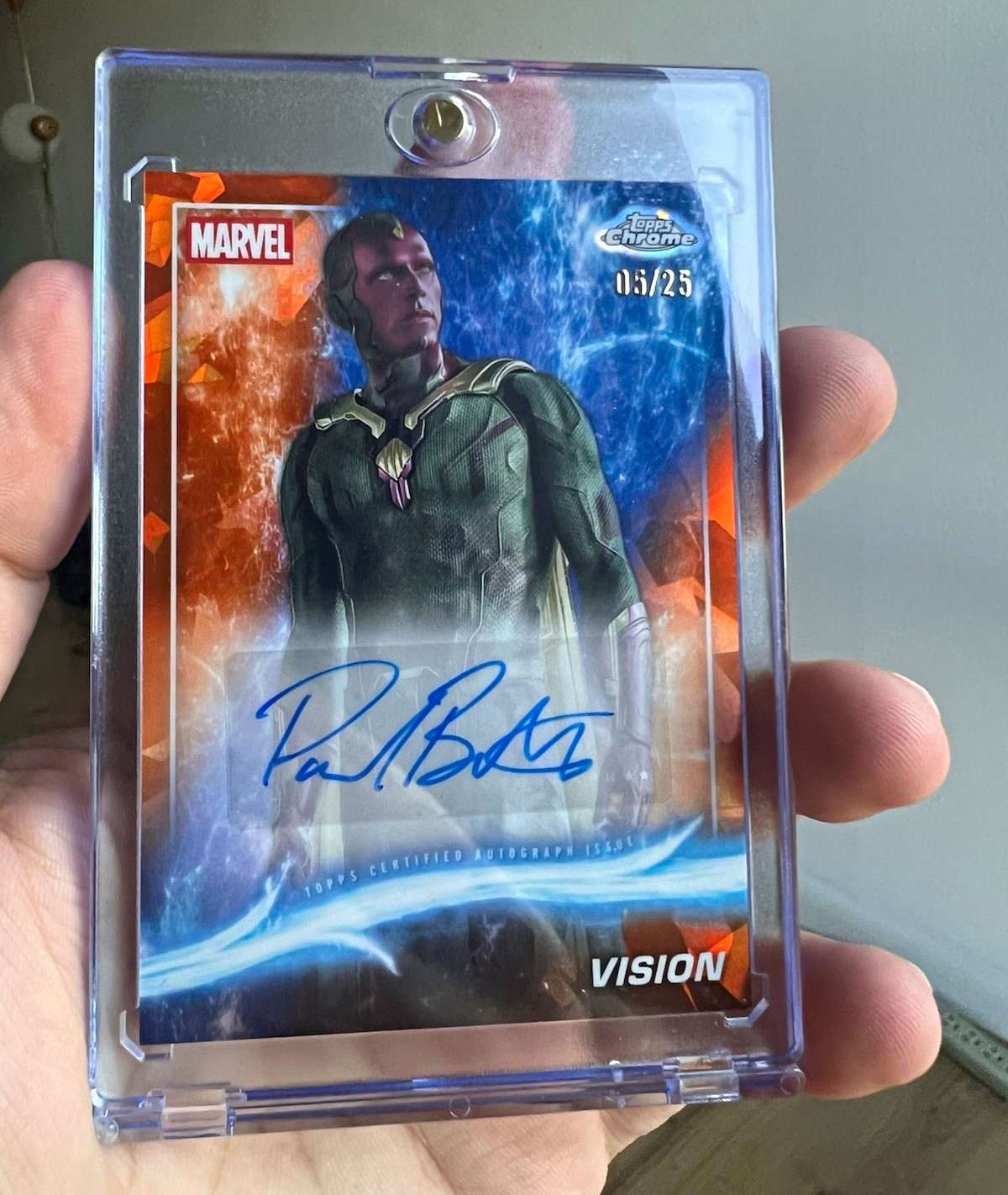 2025 Topps Marvel Studios Chrome Vision Auto Paul Bettany /25 Orange Sapphire